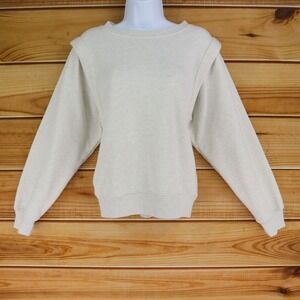 MTA Sport Sweatshirt Fleece-Lined Womens Size‎ M Ivory Heathered Cotton Blend